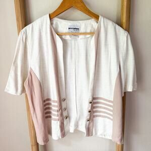 Vintage Perceptions by Irene B. White Cream Pink Open Front Cardigan Size 14